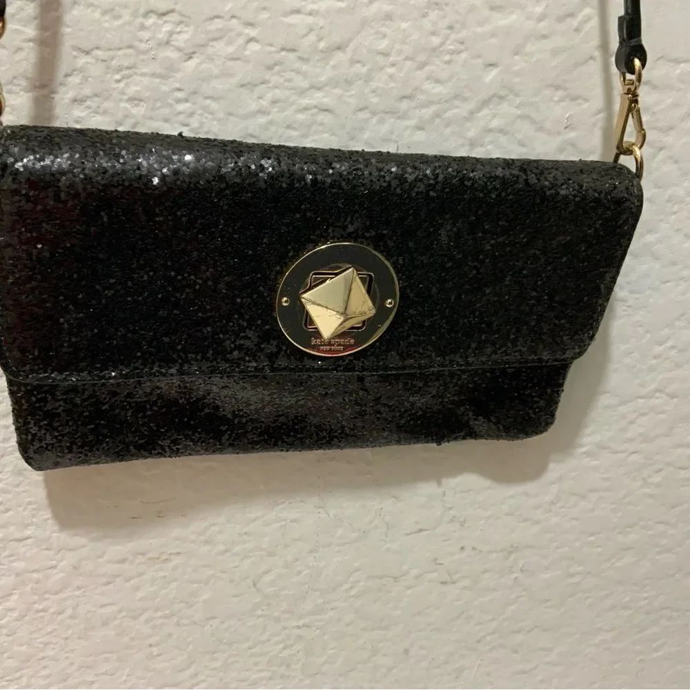 Kate Spade Black Shimmy Glitter Micro Crossbody